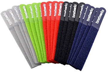 tsnetworks 20 Stk. Klett-Kabelbinder in 5 verschiedenen Farben, wiederverwendbare Klettbinder für PC Audio TV Büro, Schnurbinder Gurt mit Klettverschluss
