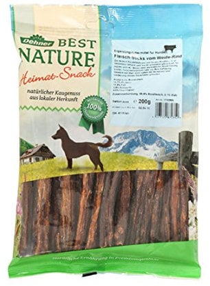Dehner Best Nature Hundesnack, Leckerli 100 % natürlich / fettarm, auch für übergewichtige Hunde, Fleisch-Sticks vom Weiderind, 200 g