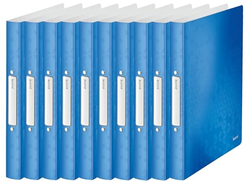 Leitz 4257 Ringbuch Ringbücher Ringordner WOW, A4, 2 Ringe, 25mm, 10er Packung, Farbe: blau-metallic