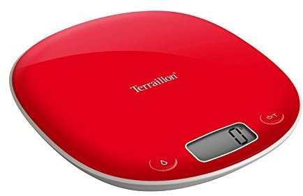 TERRAILLON Balance de Cuisine Électronique - Tare, Conversions Liquides, Poignée intégrée, Portée 5 kg, Précision 1g - Modèle 'MACARON' Grenadine