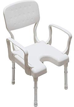 Nizza Duschstuhl m. Armlehnen u. Ausschnitt, höhenverst,weiß, Badehilfen