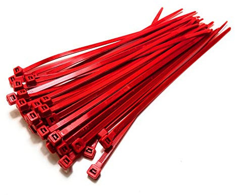 Bridas de plástico de nailon largas y anchas, extra grandes, color blanco y negro, 50 piezas (rojo, 4,8 mm x 200 mm)