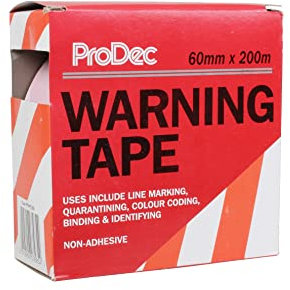 ProDec 60mm x 200m (2.5 x 650 ft) Non-Adhesive Red and White Chevron Hazard Warning Barrier Tape for Highlighting Restricted Areas and Obstacles, Supplied in Dispenser Box