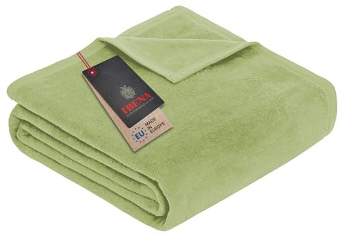 Ibena Kuscheldecke XXL Porto 3560 / Tagesdecke grün/Wolldecke 220x240 cm/flauschig weich und angenehm warm, Baumwollmischung in hervorragender Qualität, Größen