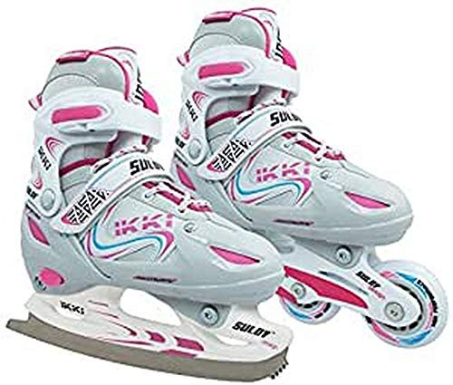 SULOV Mädchen Schlittschuhe 2v1 Ikki, Weiß/Pink, 31-34 cm