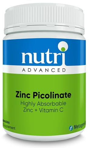 Nutri Advanced Zinc Picolinate 15mg Vitamin C 60mg - Immune Support Supplement - Skin Hair Nail Vitamin Support - 90 Capsules