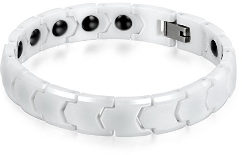 JewelryWe Schmuck Herren Armband, Keramik Porzellan, 11mm Breit Klassiker Poliert Link Magnetarmband Armkette, Weiss