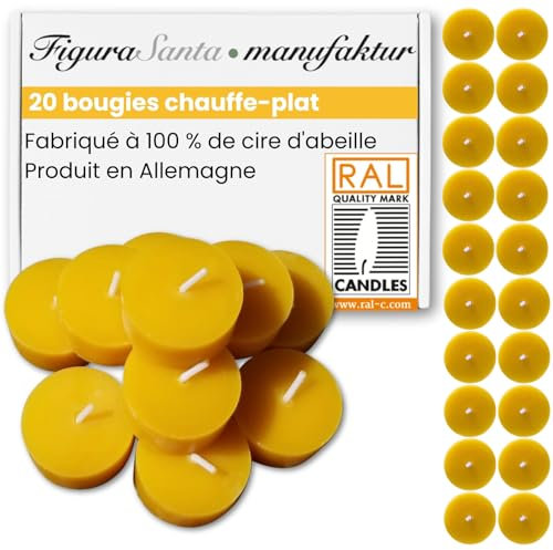 20 BOUGIES CHAUFFE-PLAT 100% CIRE D'ABEILLE - bougies en pure cire d'abeille bougies bio bougies chauffe-plat de haute qualité bougies naturelles bougies durables - lot de 20 - et meche en coton bio