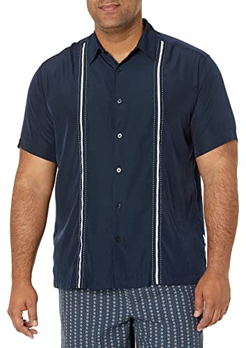 Cubavera Men's Cubavera Paneled Short Sleeve Shirt For Men, Classic Fit, Wrinkle Resistant, Casual Button-Down Shirt For Men With Spread Collar (Sizes Small - 5Xl), Dress Blues, Small