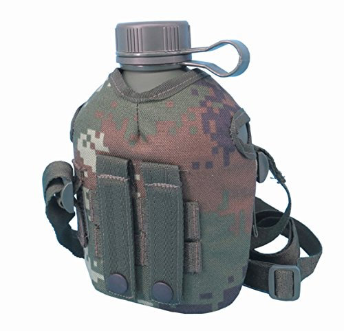 Yimai Wasserflasche, 1 l, Militär-Aluminium, echtes chinesisches PLA, Typ 10, mit verstärkter Nylon-Ummantelung und Gürtelschlaufe, tragbar, für Wandern und Camping
