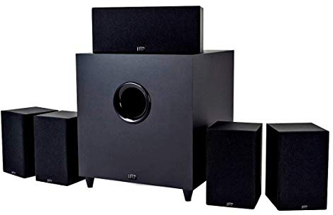 Monoprice Premium 5.1 Channel Home Theater System with Subwoofer - 100 Watt Speakers, 200 Watt Subwoofer, Black