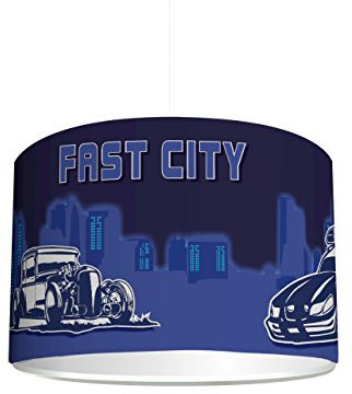 Kinderzimmer Lampenschirm Fast City Cars KL31 | kinderleicht eine Stadt-Lampe erstellen | als Steh- oder Hängeleuchte/Deckenlampe | perfekt für Auto-begeisterte Jungen & Mädchen | STIKKIPIX