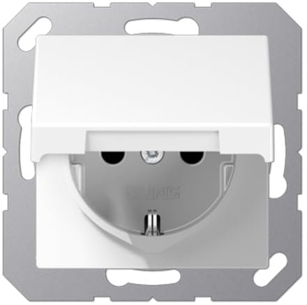 Jung 1520 BFKIKL WW Schuko Steckdose 16 A 250 V bruchsicher mit Berührungsschutz und Klappdeckel Serie A alpinweiß, 250 V