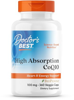 Doctor's Best High Absorption CoQ10 with BioPerine Supplement - Coenzyme Q10 Caps for Heart Health & Antioxidant Support, Naturally Fermented CoQ10 - 360 Veg Capsules