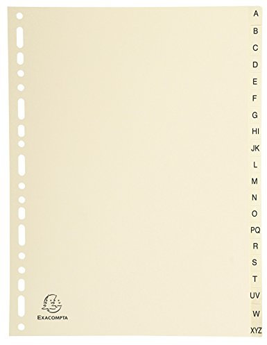 Exacompta 1120E Karton-Register A-Z für DIN A4 aus Karton 20-teilig volle Höhe 21 x 29,7 cm elfenbein mit bedruckten Taben Universallochung Trennblätter Trennstreifen Ordner-Register