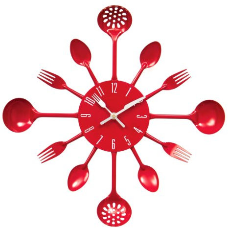 Premier Housewares Wanduhr Besteck, 43 cm Durchmesser, rot