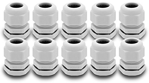 ARLI Kabelverschraubungen M20 x 1,5 mm metrisch IP68 10x M 20 Kabel Verschraubung 9-11 mm grau Gegenmutter wasserdicht Kunststoff - 10 Stück
