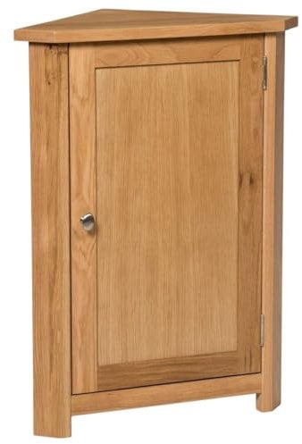 Hallowood Furniture Waverly Oak Small Corner Cabinet, Light Oak Solid Wooden Small Cupboard with 2 Adjustable Shelves for Bedroom, Corner Display Cabinet for Kitchen & Living Room