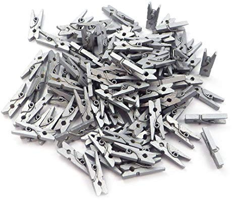 Lot de 100 mini pinces décoratives en bois Argenté 25 mm