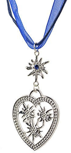Trachtenkette Wiesnherz - eleganter Herz Anhänger - Trachtenschmuck Kette für Dirndl und Lederhose (Blau)