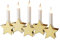 LED-Kerzenleuchter, Schwibbogen, Kunststoff, goldene Sterne, 5 warm-weiße LEDs, 27x17 cm, Kabel transparent, Indoor, batteriebetrieben (3AA), Weihnachts-Dekoration, Hellum 520316
