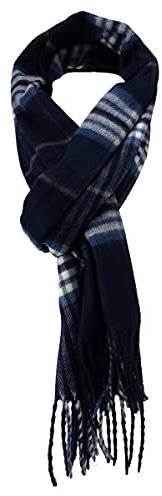 TigerTie - feiner Designer Schal in marine blau weiss grau kariert - Stoff Cashmink - made in Germany