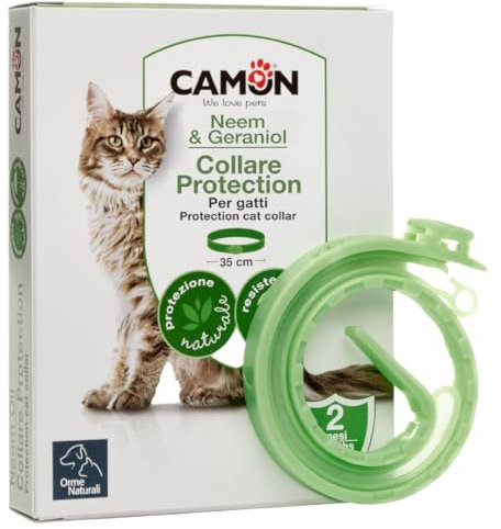 CAMON | Collare Barriera per Gatto Olio di Neem, Rilascia un Gradevole Odore, Resistente all'Acqua, Protezione per Circa 2 Mesi, 35cm