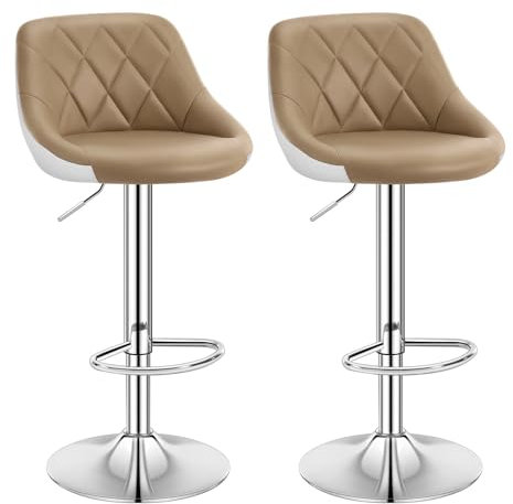 WOLTU Barhocker 2er Set, Hocker mit Lehne, höhenverstellbar drehbar, gepolsterter Kunstledersitz, rutschfestes Metallfuß, für Küche Hausbar, Khaki, BH30kk-2