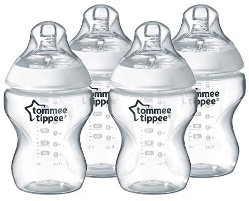 Tommee Tippee Closer to Nature® Baby Bottles, Breast-Like Teat with Anti-Colic Valve, 260ml, Pack of 4, Clear