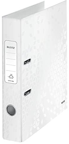 Leitz Qualitäts-Ordner 180°, A4, schmal, 5,2 cm Rückenbreite, laminierte Graupappe, Weiß, WOW Serie, 10060001