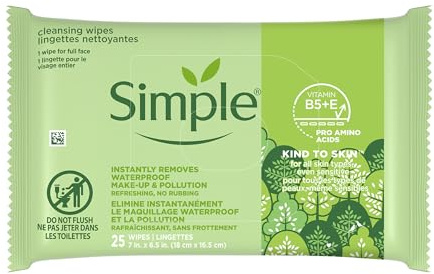Unilever Simple Kind to Skin Cleansing remove waterproof make-up Facial Wipes for sensitive skin 25 wipes