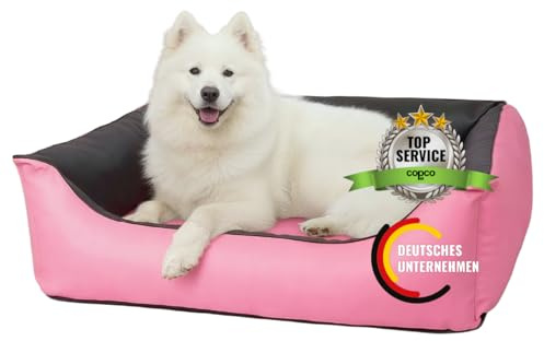 CopcoPet Hundebett kleine Hunde – Waschbares Hundekissen 【Wendebett】 Hundekorb aus Kunstleder - Formstabiles Hundesofa - Hundekörbchen mit erhöhten Rand, Dog Bed Rosa/Grau 70 x 55 cm