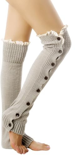 iB-iP Women's Ballet Dancer Fashion Button Stretch Leg Warmer, Size: One Size, Light Cool Grey