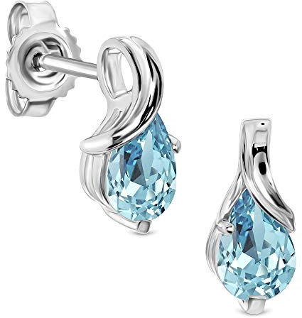 Miore Ohrringe Damen tropfen Ohrhänger mit Edelstein/Geburtsstein Aquamarin in blau aus Weißgold 9 Karat / 375 Gold, Ohrschmuck