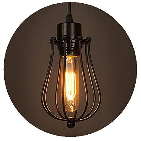 Moderno Vintage Industrial Metal Negro Jaula de Alambre Loft Lámpara Colgante Luz de Techo Pantalla Retro Pequeño Colgante Accesorio de Iluminación E27 Socket