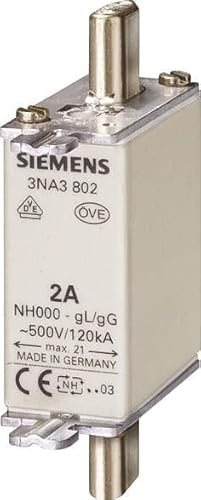 Siemens 3NA3804 LV HRC Sicherungseinsatz, NH000, in: 4 A, gG, AC: 500 V, Un DC: 250 V, Frontblinker, unisolierte Griffbügel, weiß