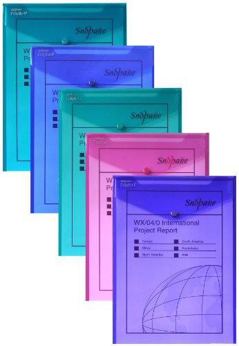 Snopake Polyfile Dokumententaschen, A4-Format, Druckknopf, ausgewählte Electra-Farben, 5 Stück