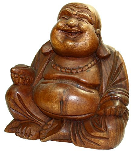 budawi® - Skulptur Mönch (Happy Buddha) Höhe ca. 24 cm, Holzfigur, Holzskulptur, Kunsthandwerk aus Bali