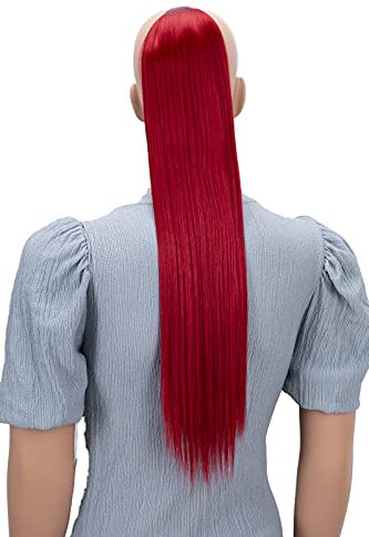 CAISHA 60cm Zopf mit 2 Bändern Pferdeschwanz Langhaar Extensions Haarverlängerung Haarteil Glatt Rot HC22