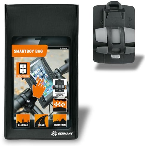 SKS GERMANY SMARTBOY Handyhalter mit wasserabweisender Tasche (werkzeuglose Montage, für Fahrradlenker oder Kinderwagen, Bedienung über Folie möglich), schwarz