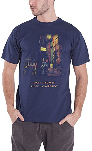 David Bowie Men's Ziggy Stardust Short Sleeve T-Shirt, Blue (Navy), Small