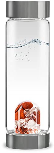 VitaJuwel ViA FITNESS | Wasserflasche mit Roter Jaspis, Magnesit & Bergkristall für Willenskraft und Stärke