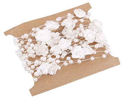 5M Perlenband Perlenkette Perlengirlande Perlen Kette Hochzeit Dekoband Basteln - Weiß Rose