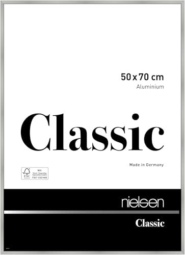 nielsen Bilderrahmen, 50 x 70 cm, Aluminium, Silber matt, Posterrahmen zum Aufhängen im Hoch- & Querformat, Echtglas, Classic