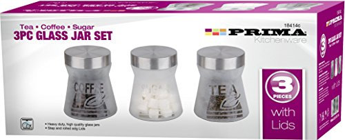 3PC Stainless Steel Tea Coffee Sugar Retro Kitchen Glass JAR Canister Storage