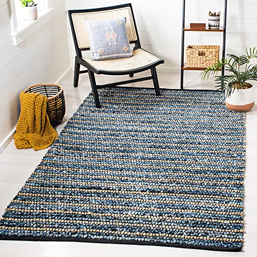 SAFAVIEH Cape Cod Collection Accent Rug - 4' x 6', Blue & Natural, Handmade Flat Weave Braided Jute & Cotton, Ideal for High Traffic Areas in Entryway, Living Room, Bedroom (CAP363A)
