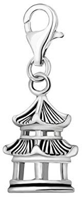 Quiges Charm Anhänger 3D Japanischer Tempel 925 Silber mit Karabinerverschluss für Bettelarmband