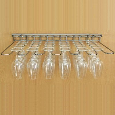 Wineware Wall & Shelf Mounted Chrome Plated Steel Wine Glass Storage Drying Rack Wine Glass Holder 24 Glasses 62mm x 538mm x 312mm - Holds any type of glassware wine or beer glasses and flutes