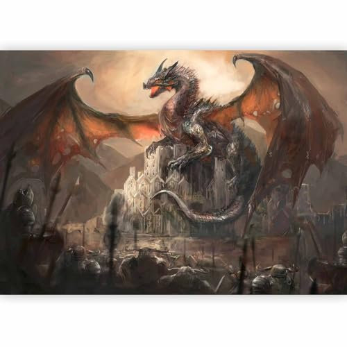 murando - Vlies Fototapete Drache 250x175 cm - Foto Tapete Schlafzimmer Wohnzimmer Moderne Vliestapete XXL Wandtapete Motivtapeten Bildtapete 3d Effekt Wand Dekoration - Dragon Ritter g-A-0080-a-b