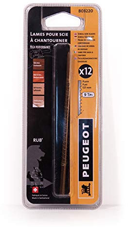 Peugeot 803220 Rub' Jeu de 12 Lames de scie à chantourner 127 x 0,50 x 1,80 mm 9 TPI